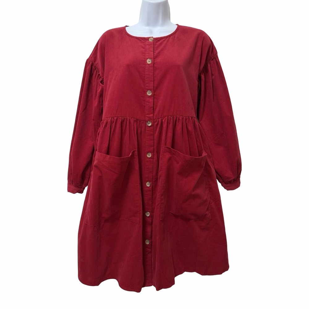 Tuckernuck x Meadows Corduroy Forest Button Mini Dress Size 0 Red Organic Cotton